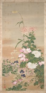 1826年秋の花（インク、色、絹の金）